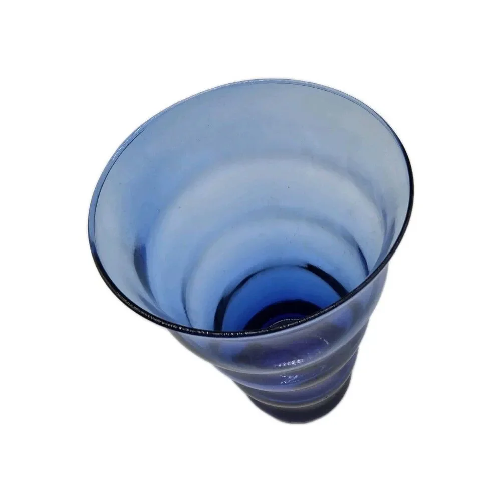 Vintage Cobalt Blue Art Deco Style Ribbed Conical Glass Vase